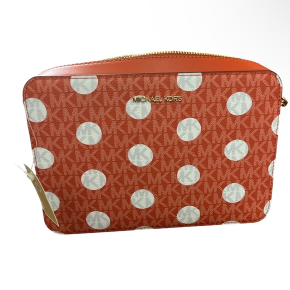 Michael Kors Handbags - NWT Michael Kors Jet Set Red Clay Polka Dot Crossbody